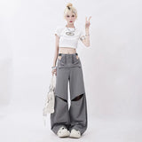 Y2K streetwear high-waist cargo pants with hollow-out design