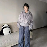 Stand-up Collar Gray Jacket for Women Y2K Aesthetic