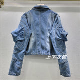 E-Girl Denim Jacket with Puff Sleeves Washed