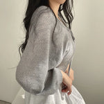 White soft-girl knitted cardigan with lacing and UV protection