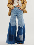 High Y2k tailored patchwork denim jeans wide cut