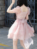 Magical Kawaii Lolita Summer Dress with Puff Sleeves in Gray