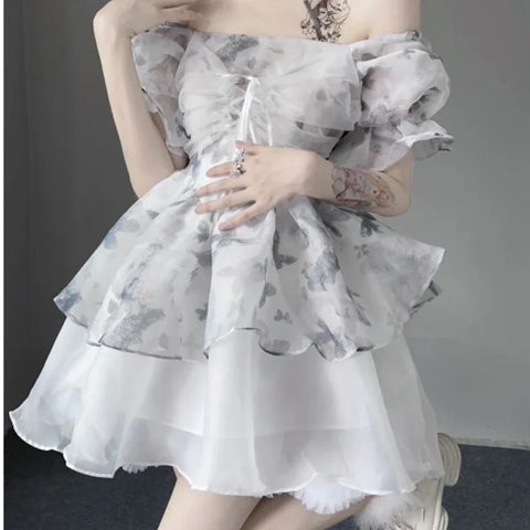 Cottagecore-Lolita-Princess Dress with Puff Sleeves and Square Neckline