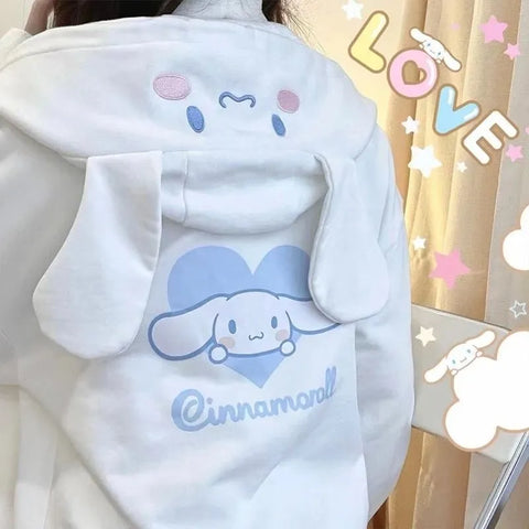 Soft-girl Kawaii Zipper-Hoodie mit Cartoon-Tiermotiven für Damen