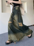 Grunge ladies maxi skirt in used look with high cut