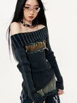 Elder Vintage Off-Shoulder Gothic Pullover with Print