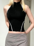 Backless E-girl Crop Top with Zipper and Stand Collar