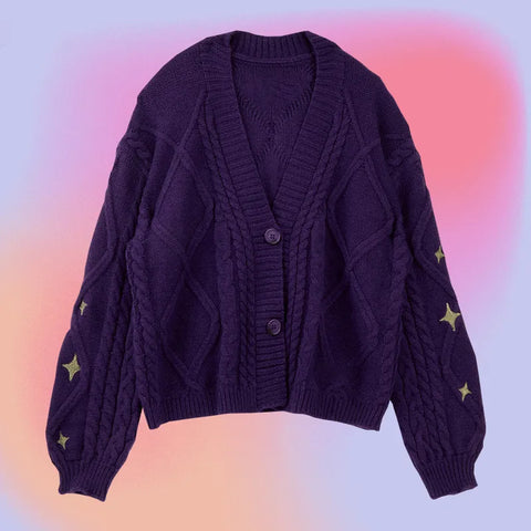 Strickjacke mit Sternen für Damen E-Girl Cardigan in Übergröße