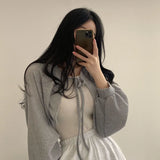 White soft-girl knitted cardigan with lacing and UV protection