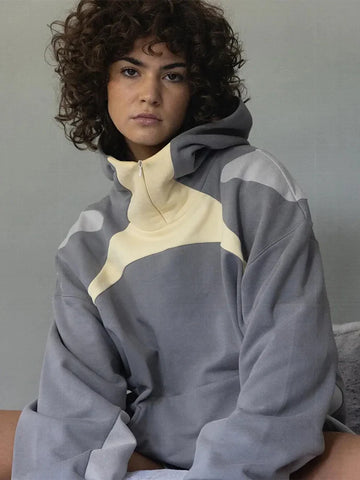 Creative Y2K Hoodie in Patchwork Design Casual Oversized