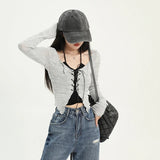 Two-piece cardigan top set in grey with lacing for the E-girl style