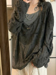 Oversized Gothic T-Shirt with Hole Design and Chain Two-Piece Set