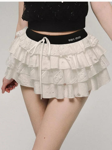 Kawaii White Ruffle Shorts Cute Y2K Mini Skirt