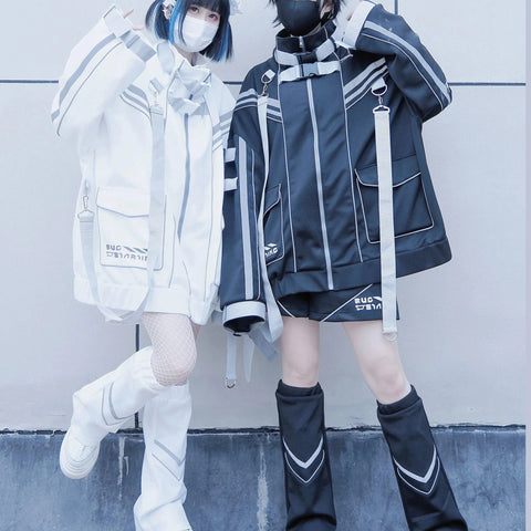 Y3K CyberPunk Oversized Patchwork Coat & Casual Wide-Leg Pants Set