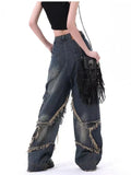 Brown Pachwork star  jeans for Women in Y2K Style