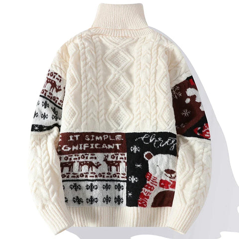 koreanischer High-Neck Strickpullover mit Patchwork-Design