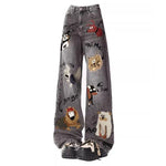 Y2K Baggy Jeans mit Dog-Print für Damen