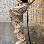 Elastic Wide-Leg Pants with Print for Alternative E-Girl Fashion