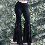 Black E-Girl bell bottom pants with lace and high waist