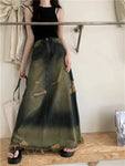 Grunge ladies maxi skirt in used look with high cut