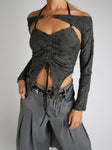 Gothic two-piece with ripped halter top and V-neck shawl