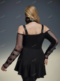 Black gothic dress with zipper and mesh sleeves