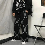 Emo Baggy Leg Pants with Barbed Wire Pattern