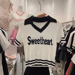 Summery soft girl short sleeve polo shirt in white with sweetheart lettering