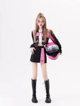 "Trendiges Zweiteiler-Set mit Jacke und Rock in Schwarz & Pink - Perfekt für den E-Girl Style!"