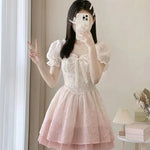 Magical Gothic-Lolita Dress with Puff Sleeves and Corset Detail