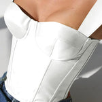 Soft-girl Satin Off-Shoulder-Korsett-Cropped-Top