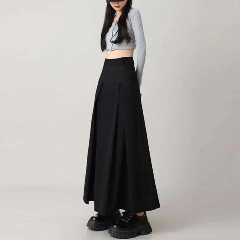 Women's Suit Long Skirts Retro Pleated Umbrella Skirt Thin Korean Style