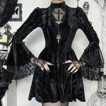 Gothic Dress for Women Lace Patchwork Puff Sleeves & High Waist