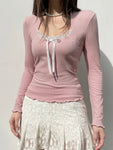 Soft Girl Pink Lace T-Shirt with Square Collar