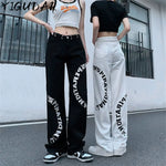 Y2K Streetwear Jeans mit inspirierendem Print in Schwarz und Weiß