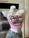 Sweet pink crop top with chain for a psycho-cute look