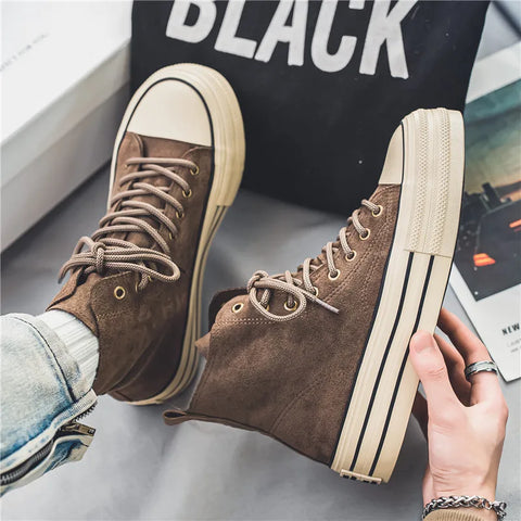 Emo style High-quality brown canvas high-top sneakers