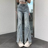 Flared Korean jeans with bows and patchwork for baddies