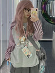 Harajuku Kawaii Hoodie with Stripes & Cartoon Print for Women