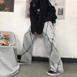 Emo Baggy Leg Pants with Barbed Wire Pattern