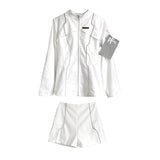 Modern Y3K Subculture White Zipper Jacket & Shorts Set