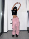 Pink Y2K cargo pants in Kpop style for trend-conscious women