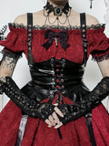 Gothik-Viktoriaans Kleid in Schwarz-Rot mit Korsett-Detail