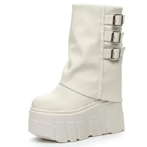 Y3K platform boots in white for a unique look