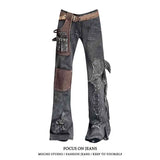 High-waisted Patchwork Cargo Style Workwear Jeans