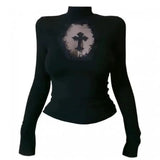 Gothic Long-sleeve T-shirt with Cross Detail