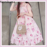 Sweet Lolita Style Dress for Women Japanese with Cherry Blossom Pattern and Flowing