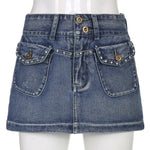 Y2K Aesthetic Vintage Denim Skirt - Trendy Mini Skirt in Denim Look