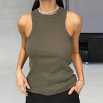 Y2K Sleeveless Ribbed Tank Top with Round Neckline