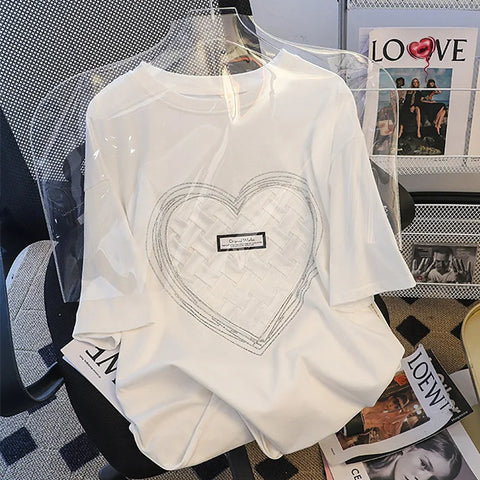 E-Girl Heart Design Short Sleeve T-Shirt in White